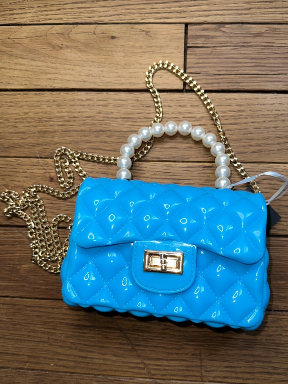Pearl Handle Quilted Crossbody Bag - Bright Blue